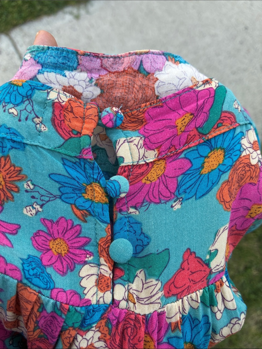 NATURAL LIFE Teal Floral Dress with Pink & Blue Blooms Sz Extra Small - Picture 3 of 10